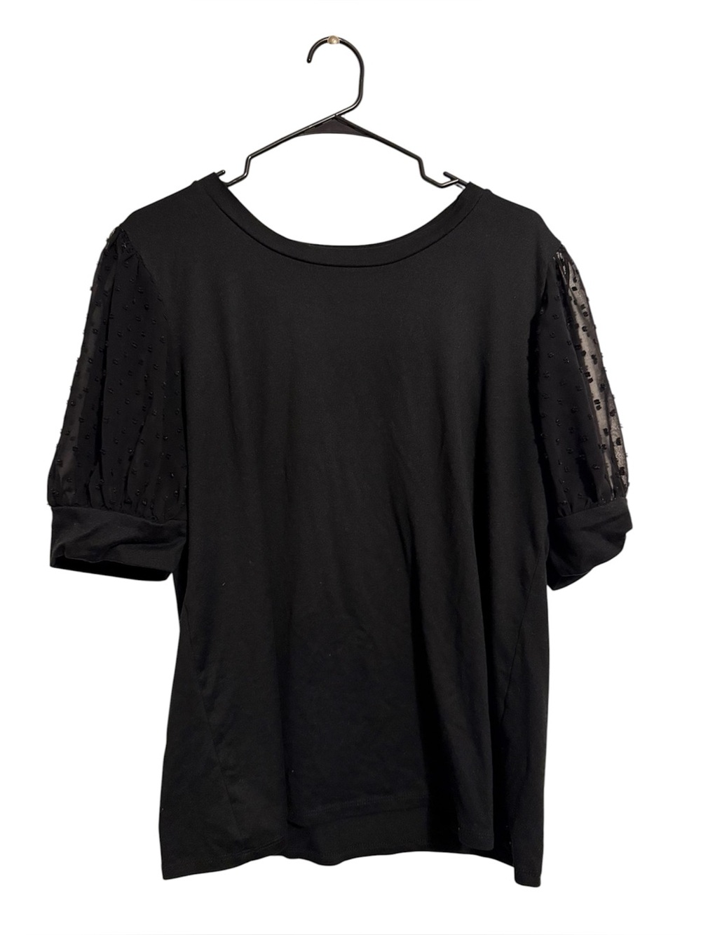 Black Puff Sleeve Mesh Swiss Dot Blouse – XL – Sheer Sleeve Detail